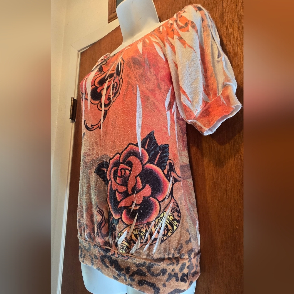 Charlotte Russe Rose Tattoo Flash Knit Lightweight Top SzM - Picture 3 of 8